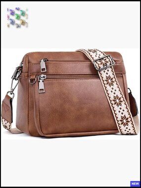 Vegan Leather Crossbody Bag Hobo Style Multi-Pocket Camera Purse Adjustable